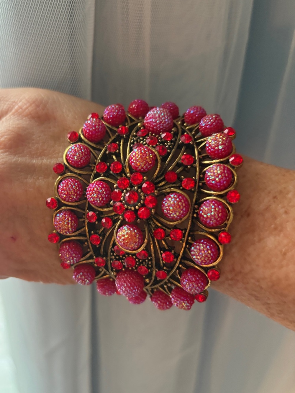 Pink Beaded Statement Cuff Bracelet - Picture 4 of 8